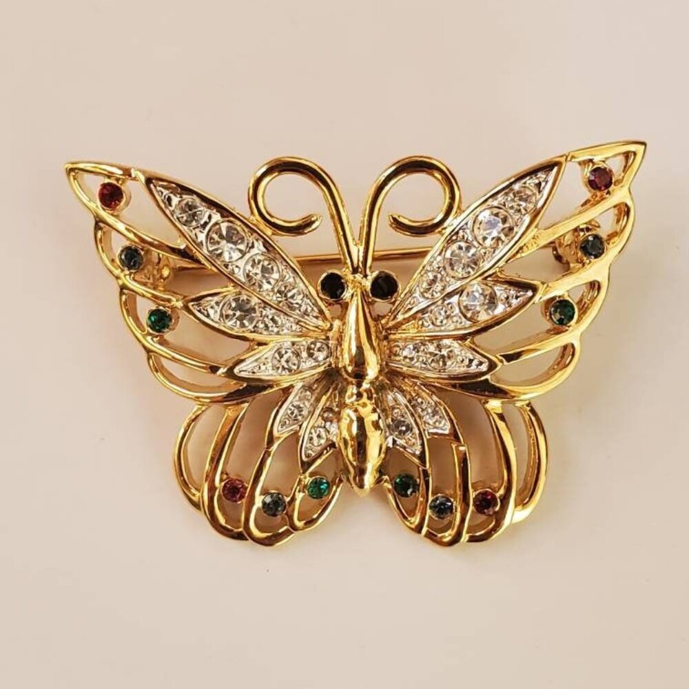 Vintage Signed D'ORLAN  Rhinestone Crystal Butterfly Brooch Pin